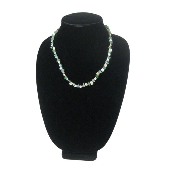 Seashell Jade Stone Chip Necklace 21 In Strand Beaded Shell Beach Sea Ocean - Picture 4 of 7